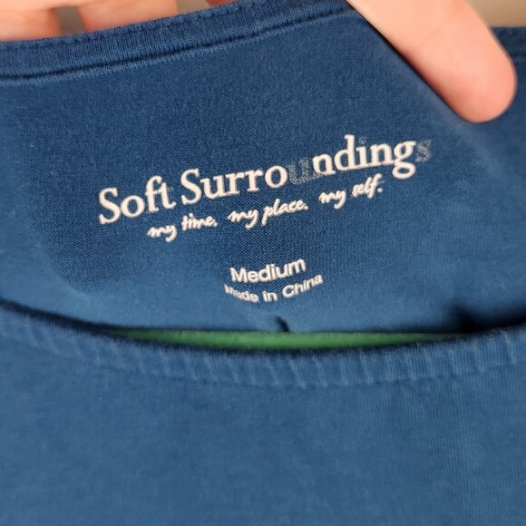 Soft Surroundings Teal Asymmetric Seams Stretch Jersey Knit Tunic Top sz M - Picture 6 of 8